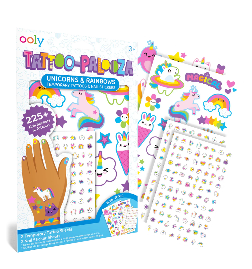 Tattoo-Palooza Temporary Tattoos & Nail Stickers - Unicorns & Rainbows