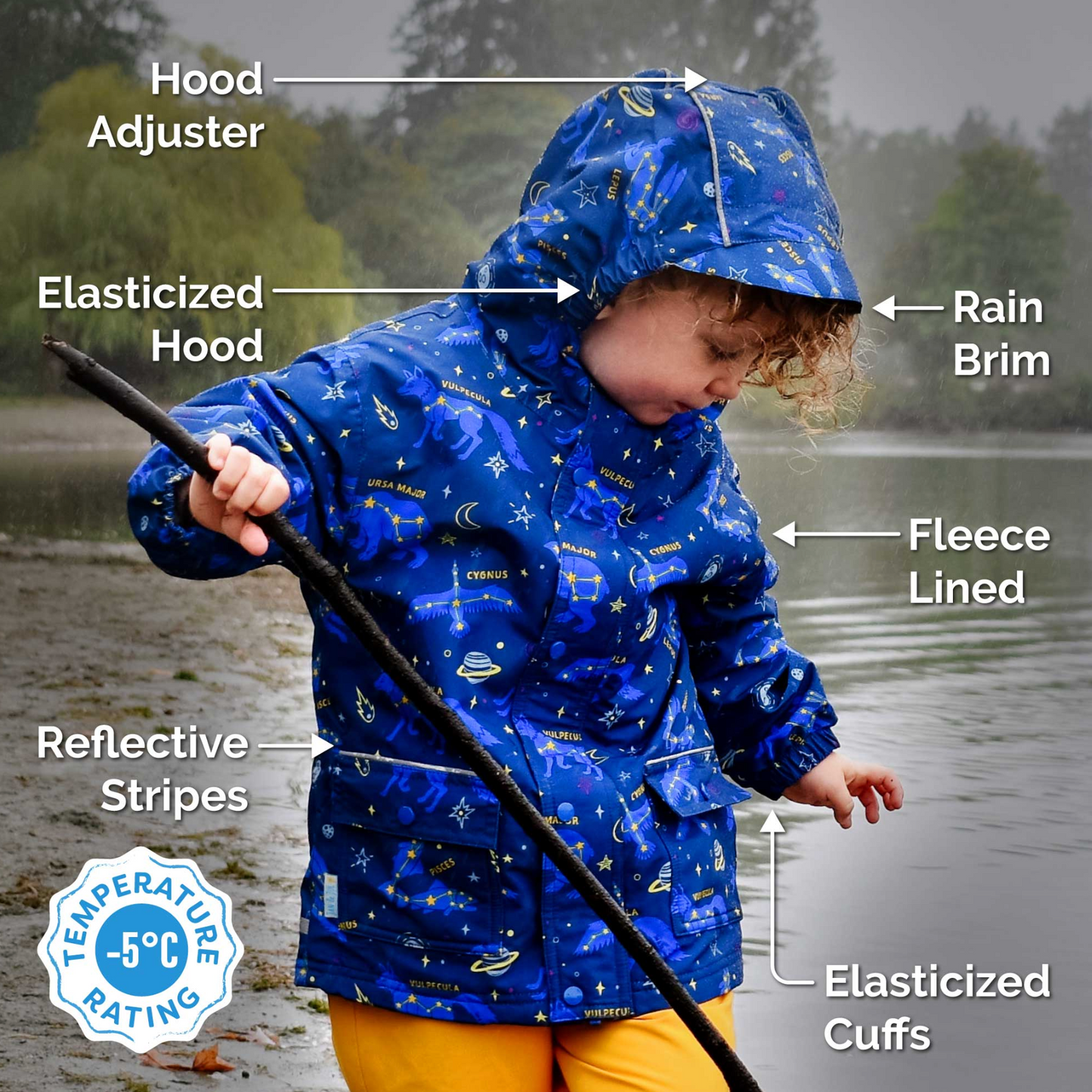 Kids Fleece Lined Rain Jackets | Dusty Blue (3-4Y only)