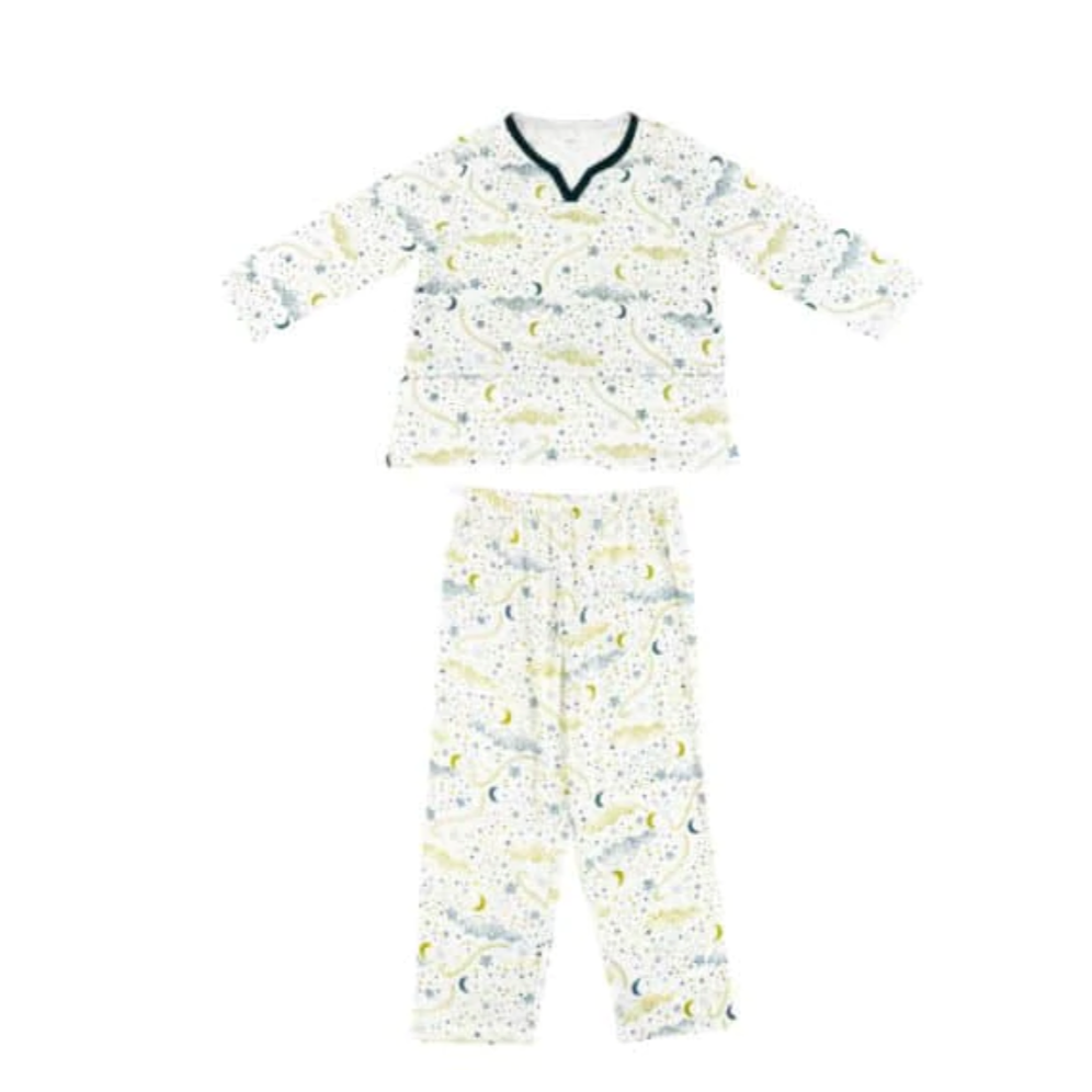 Women's Bamboo Pima 3/4 Sleeve Nursing PJ Set - Stars White