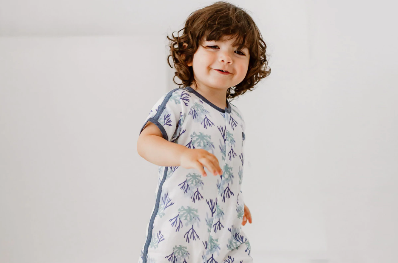 Bamboo Pima Short Sleeve Romper - Blue Reef (6-12M Only)