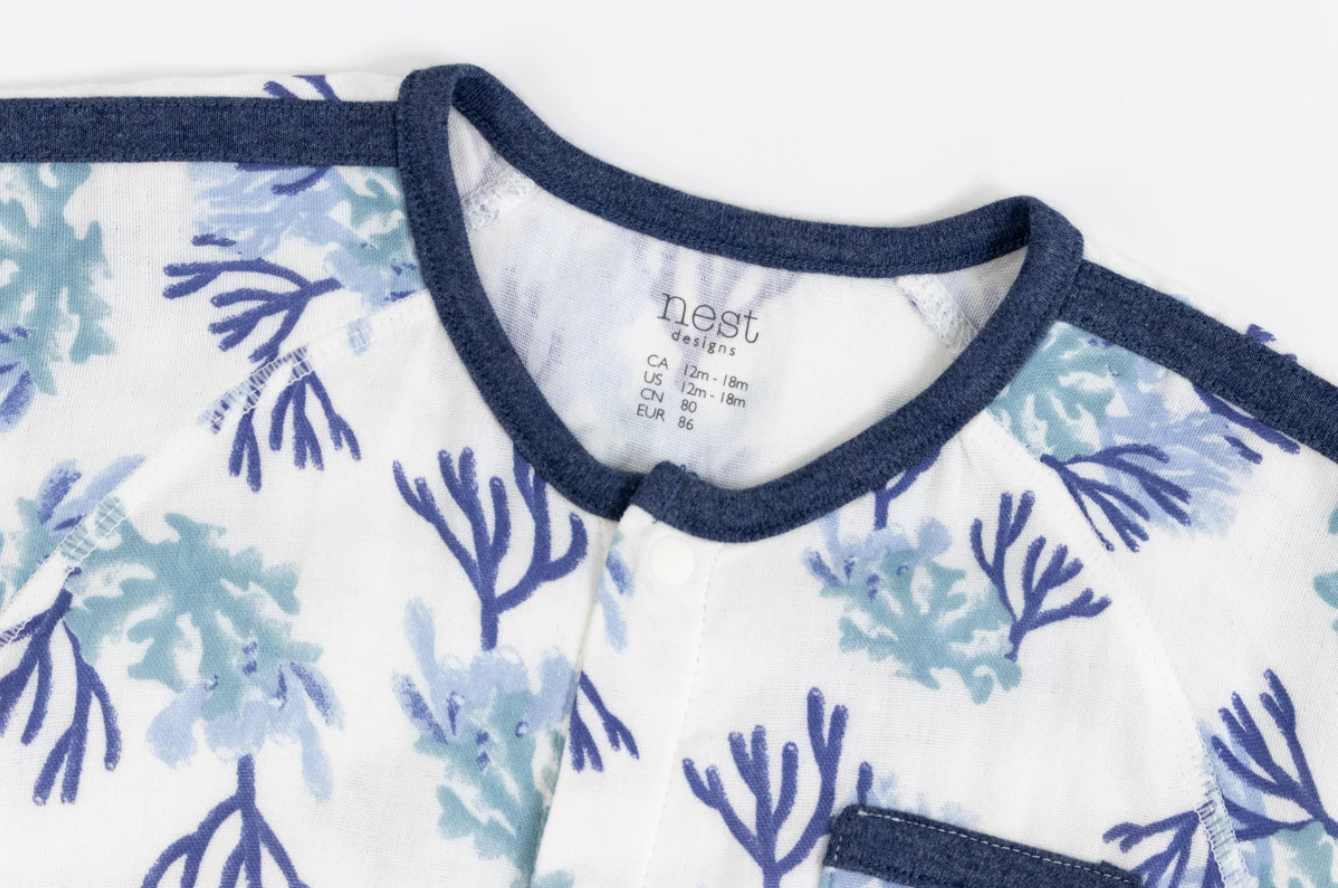 Bamboo Pima Short Sleeve Romper - Blue Reef (6-12M Only)