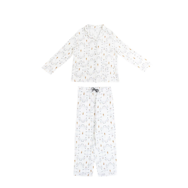 Women's Bamboo Pima Long Sleeve Button-up PJ Set - Seagulls & Seashells