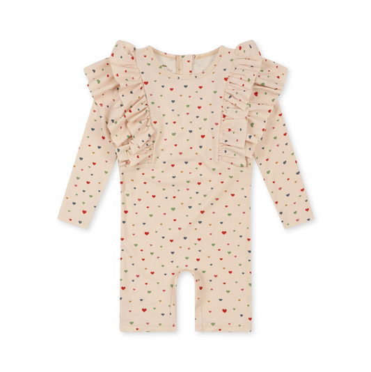 MANUCA FRILL ONESIE - MULTI HEARTS (5-6Y Only)